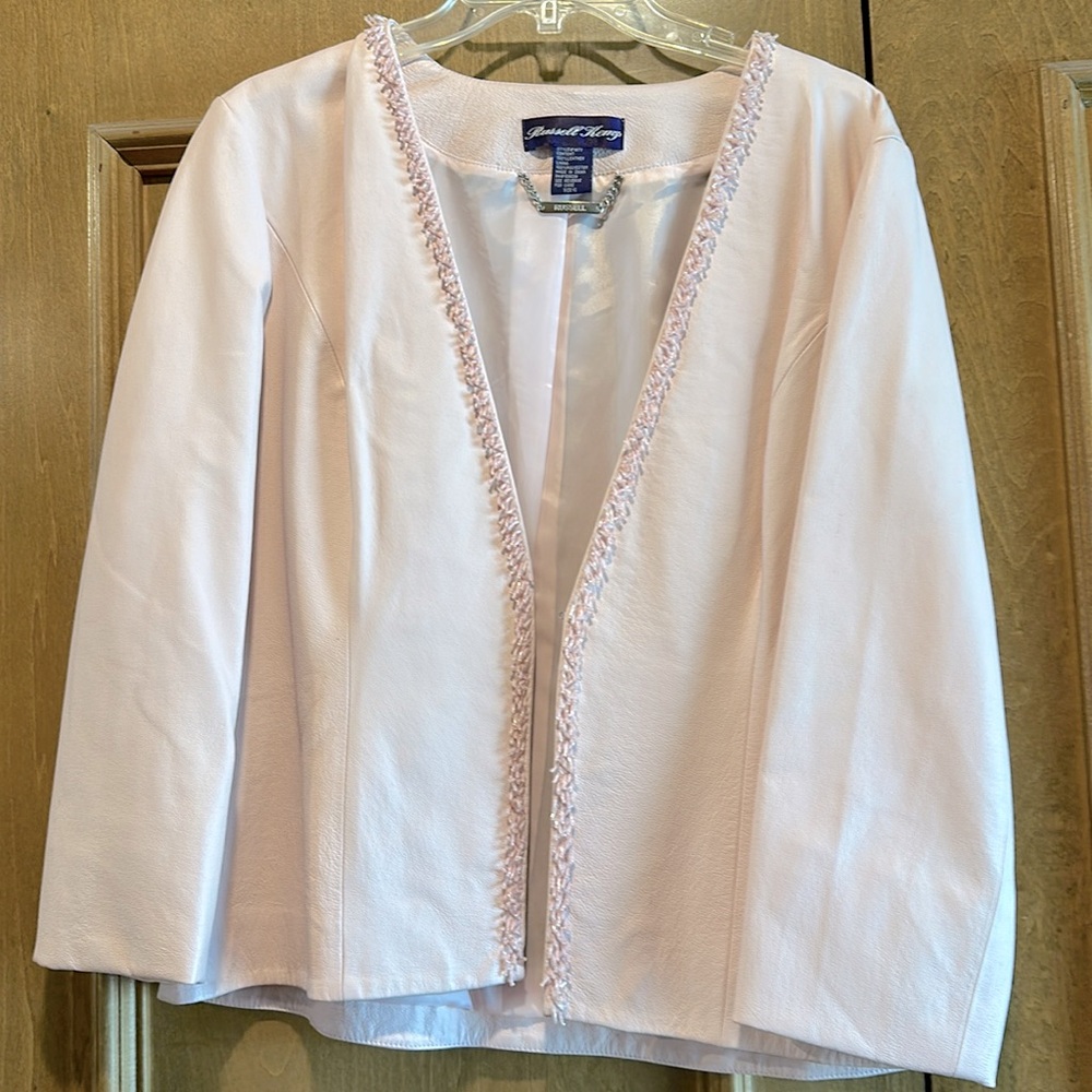 Vintage Russell Kengo Pink Leather Jacket, Beaded embellishment sz 12.
